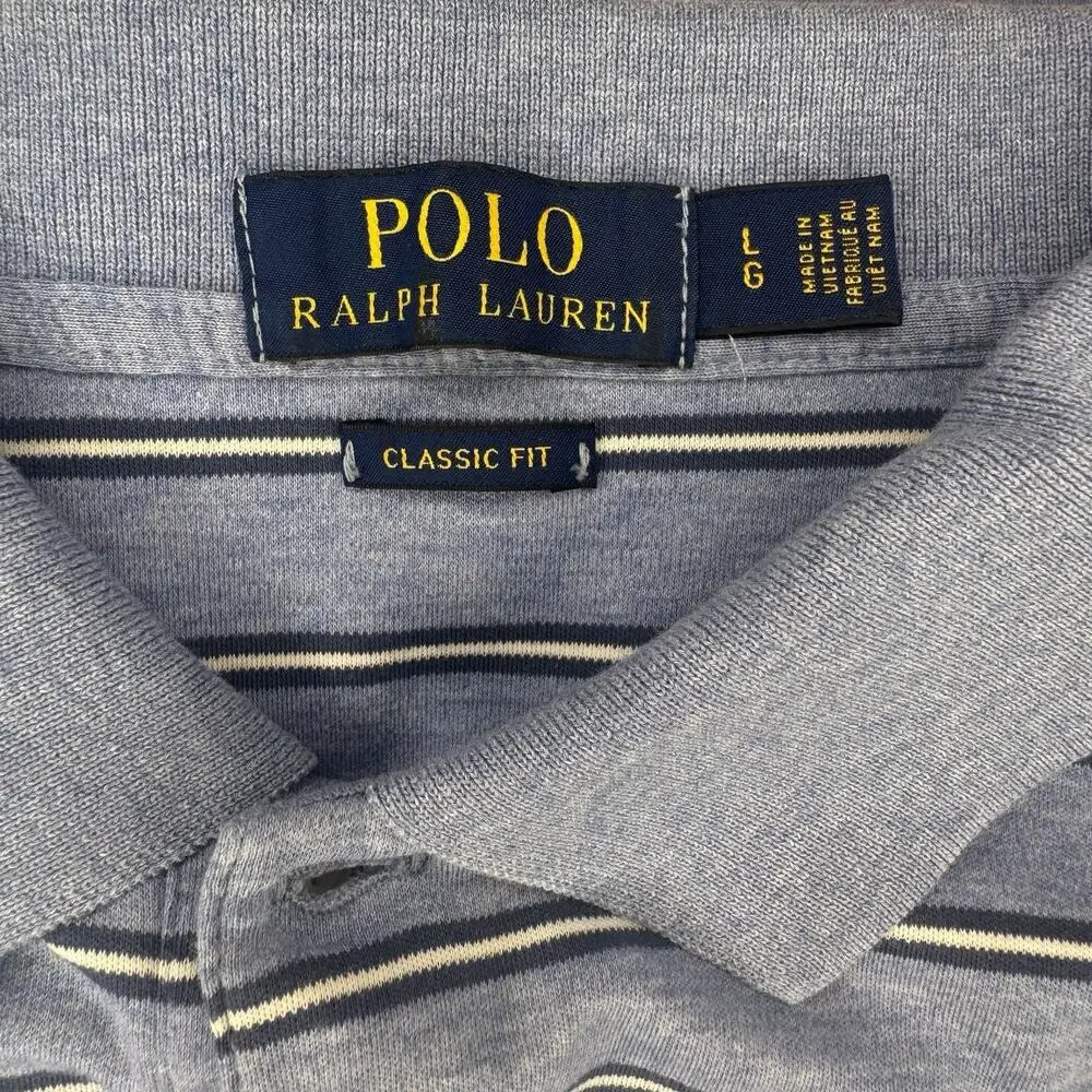Polo Ralph Lauren Classic Fit Short Sleeve Shirt Blue White Stripes Men’s Large - Picture 7 of 8